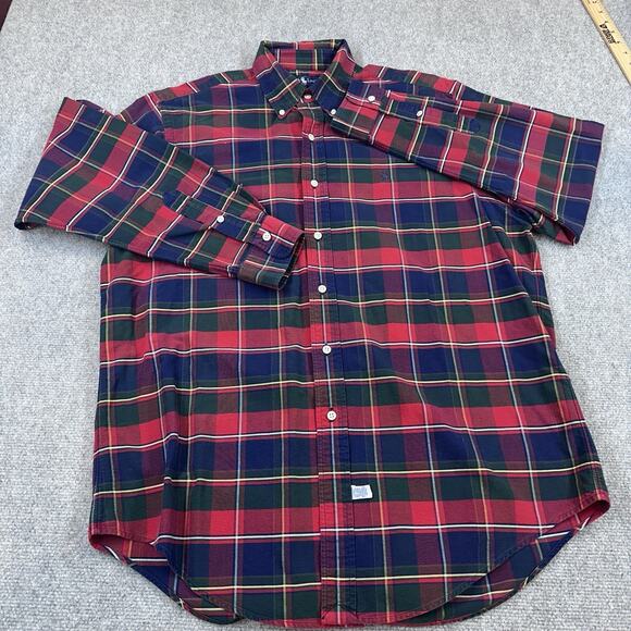 Ralph Lauren Mens L Red Green Blue Tartan Plaid Long Sleeve Button Down Shirt - Picture 2 of 6